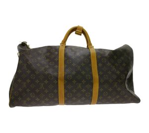 LOUIS VUITTON Vintage Keepall 60 mit Schulterriemen Monogram Second Hand Echtleder Umhängetasche Braun
