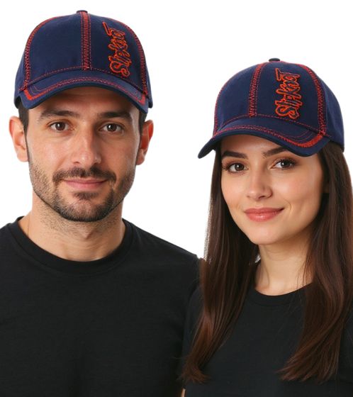 Slipknot Unisex Base Cap mit Bandschriftzug und Ziernähten Freizeit-Cap 3218SLP Blau/Rot