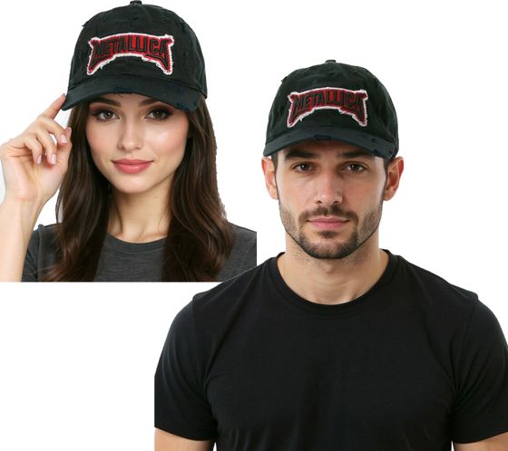 METALLICA Unisex Cap Baumwoll-Cap im Used Look mit gesticktem Logo Kopfbedeckung TC125114MET Schwarz