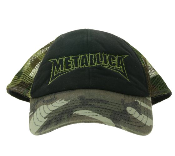 METALLICA Metal-Band Baseball-Cap Baumwoll-Cap mit „Metallica“ Stickerei Trucker-Cap Camouflage TC125115MET Schwarz/Grün