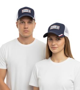 EMINEM Unisex Baumwoll-Cap mit Logo-Patch Color-Blocking Baseball-Cap 8207EM Rot/BlauWeiß