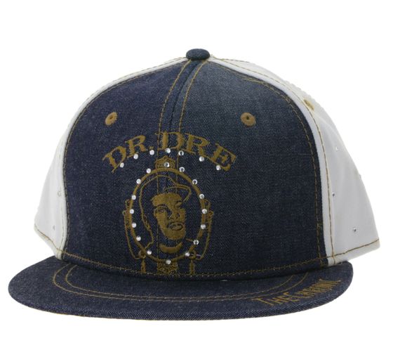 Dr. Dre Unisex Flatrim-Cap mit Logo-Stickerei und Glitzersteinen Baseball-Cap TC109827DRE2 Jeans/Weiß