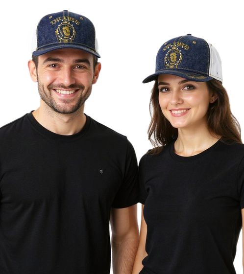 Dr. Dre Unisex Flatrim-Cap mit Logo-Stickerei und Glitzersteinen Baseball-Cap TC109827DRE2 Jeans/Weiß