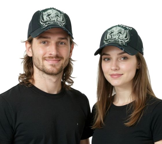 Cappellino da baseball Motörhead Trucker, in cotone con inserto in rete, merchandise ufficiale per i fan, TC110380MTR, nero/bianco