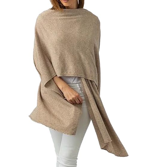 ZWILLINGSHERZ Damen Poncho mit Kaschmir hochwertiges Cape Tunika mit Ärmeln 8029P Beige