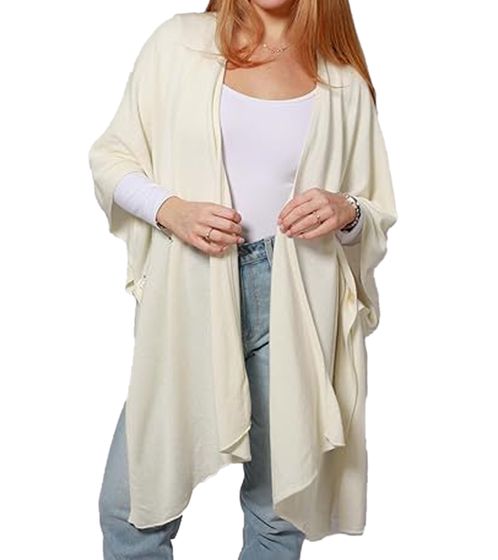 ZWILLINGSHERZ Damen Poncho mit Kaschmir hochwertiges Cape Tunika mit Ärmeln 8029P Wollweiß