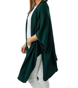 ZWILLINGSHERZ Damen Poncho mit Kaschmir hochwertiges Cape Tunika mit Ärmeln 8029P Tannengrün