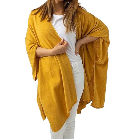 ZWILLINGSHERZ Damen Poncho mit Kaschmir hochwertiges Cape Tunika mit Ärmeln 8029P Senfgelb