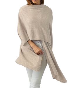 ZWILLINGSHERZ Damen Poncho mit Kaschmir hochwertiges Cape Tunika mit Ärmeln 8029P Hellbeige