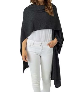 ZWILLINGSHERZ Damen Poncho mit Kaschmir hochwertiges Cape Tunika mit Ärmeln 8029P Anthrazit