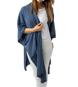 ZWILLINGSHERZ Damen Poncho mit Kaschmir hochwertiges Cape Tunika mit Ärmeln 8029P/23 Jeans-Blau