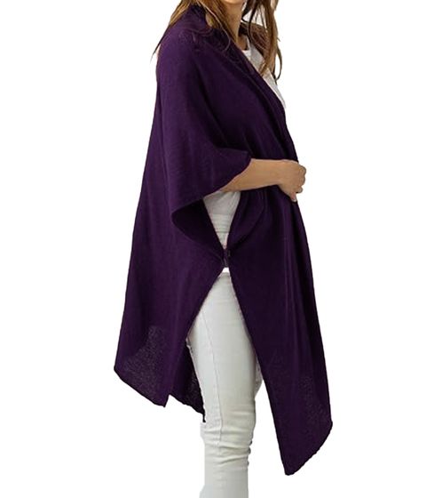 ZWILLINGSHERZ Damen Poncho mit Kaschmir hochwertiges Cape Tunika mit Ärmeln 8029P Lila