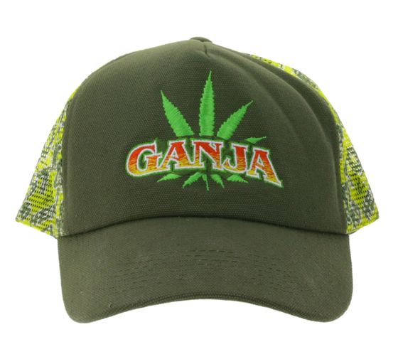 Ganja Green Canvas Trucker-Cap Baseball-Cap Baumwoll-Cap mit Netzeinsatz 7420GUY Grün/Gelb