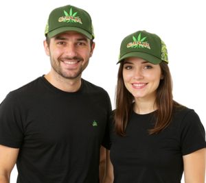 Cappellino da camionista Ganja Green Canvas, cappellino da baseball, cappellino in cotone con inserto in rete, 7420GUY Verde/Giallo Cappellino da camionista Ganja Green Canvas, cappellino da baseball, cappellino in cotone con inserto in rete, 7420GUY Verde/Giallo