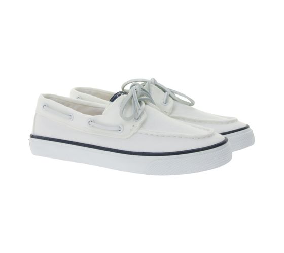 Chaussures bateau SPERRY Bahama 2.0 en toile, chaussures décontractées durables pour femme avec semelle à mémoire de forme, STS88709, blanches