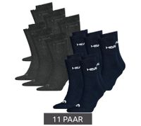 11 Paar HEAD All Sports Socken Damen und Herren Trainings-Socken Sport-Strümpfe 701236921 in Schwarz, Blau, Grau, Weiß