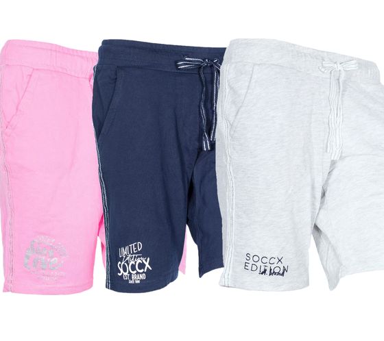 SOCCX Damen Freizeit-Shorts kurze Baumwoll-Hose Sommer-Shorts 3643388_2007 Rosa, Blau oder Hellgrau