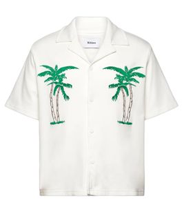 Chemise longue de plage Nikben pour homme, chemise en viscose à manches courtes, imprimé palmiers, coupe ample, 6371, blanche