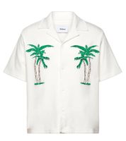 Chemise longue de plage Nikben pour homme, chemise en viscose à manches courtes, imprimé palmiers, coupe ample, 6371, blanche