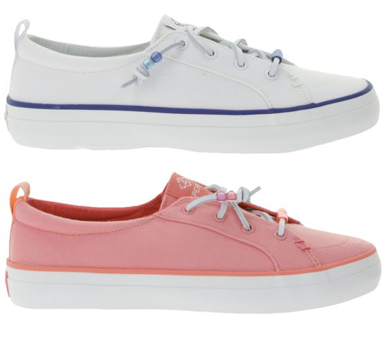 SPERRY Crest Vibe Canvas Damen Freizeit-Sneaker nachhaltige Alltags-Schuhe Schlupf-Schuhe STS884 Flamingo Pink oder Weiß