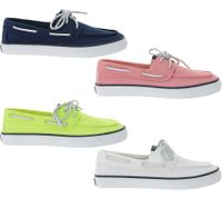Chaussures bateau SPERRY Bahama 2.0 en toile : Chaussures décontractées durables pour femme avec semelle en mousse à mémoire de forme, disponibles en bleu marine, blanc, rose ou vert citron