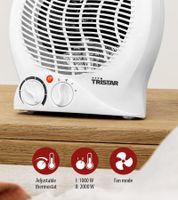TRiSTAR Fan Heater/Cooler with Adjustable Power Levels, Electric Heater, 1,000-2,000 W, White or Black
