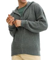 Herren schöne Basic Strick-Jacke mit Kapuze Grobstrick-Pullover Schwarz oder Eukalyptus-Grün