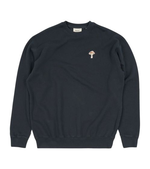 foret Herren nachhaltiger Strick-Pullover Baumwoll-Pullover mit Pilz-Stickerei Langarm-Shirt F4905 Navy