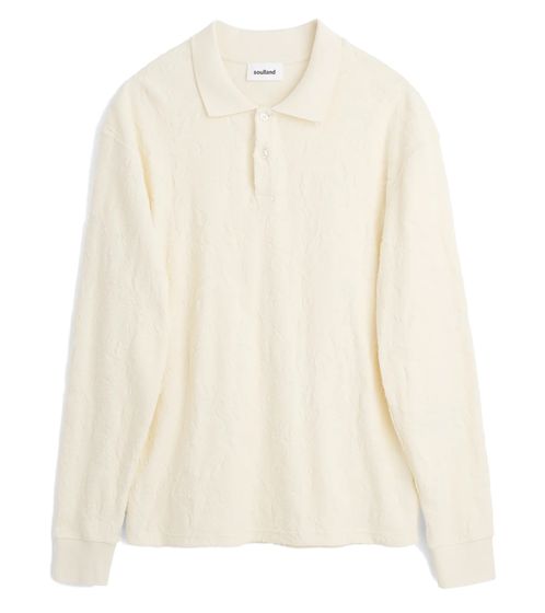 Soulland Men's Polo Shirt, Sustainable Long-Sleeved Shirt with Jacquard Pattern, Cotton Shirt 42034-1308, Cream-White