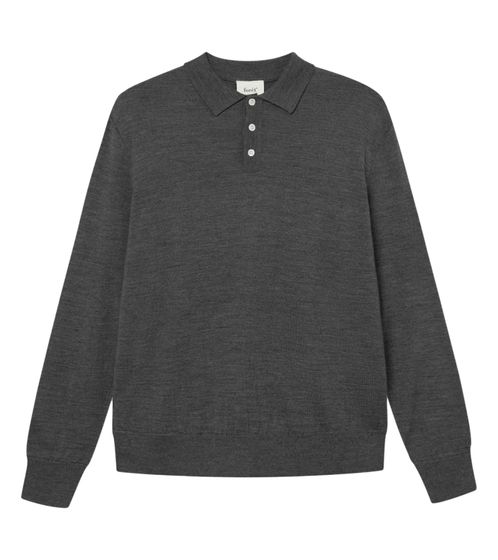foret Herren Polo-Shirt Langarm-Shirt mit Wollanteil Strick-Pullover Dunkelgrau
