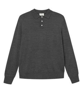 foret Herren Polo-Shirt Langarm-Shirt mit Wollanteil Strick-Pullover Dunkelgrau