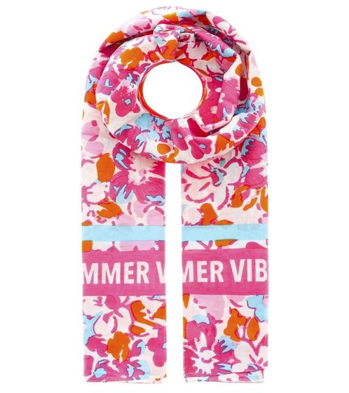Sciarpa ZWILLINGSHERZ Positive Vibes con fiori, sciarpa in seta, stola primaverile 3009-0603-14 Rosa/Arancione/Turchese