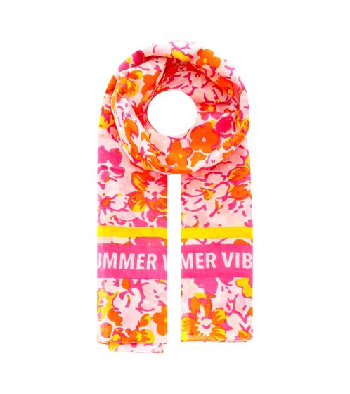 Sciarpa ZWILLINGSHERZ Positive Vibes con fiori, stola primaverile in seta 3008S-1907-77 Rosa/Giallo/Arancione
