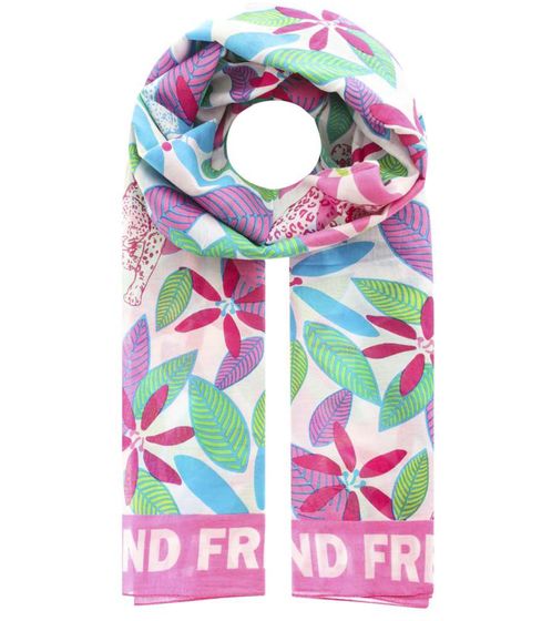 ZWILLINGSHERZ Wild and Free Schal mit Blumen und Tigern Halstuch mit Seide Frühlings-Stola 3008S-1907-85 Pink/Türkis/Weiß