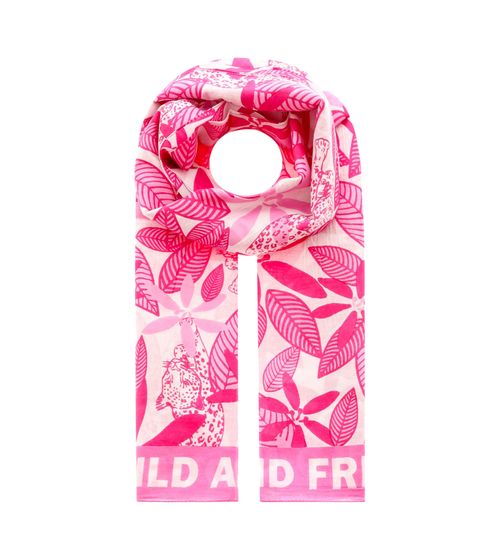 ZWILLINGSHERZ Wild and Free Schal mit Blumen und Tigern Halstuch mit Seide Frühlings-Stola 3008S-1907-51 Pink/Weiß