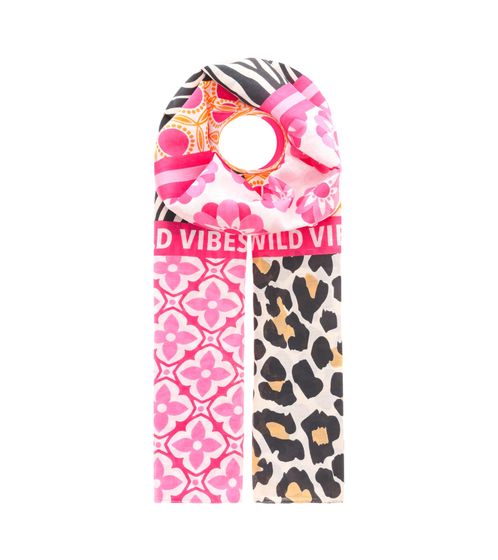 ZWILLINGSHERZ Wild Vibes Schal mit Blumen und Leo-Look Halstuch mit Seide Frühlings-Stola 3008S-0209-13 Pink/Schwarz/Braun