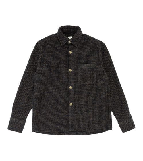 foret Herren Hemd-Jacke im Karo-Muster modisches Langarm-Hemd F855 Dunkelblau/Braun