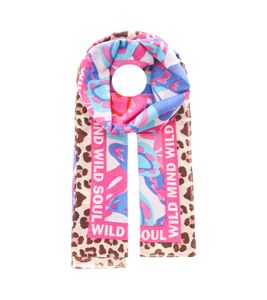 Sciarpa ZWILLINGSHERZ Wild Flower con fiori e stampa leopardata, stola primaverile in seta 3008S-2608-84 Blu/Rosa/Marrone