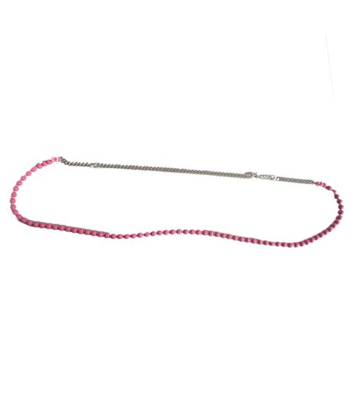 ina.seifart Damen Perlen-Kette Holz-Kette stylische Panzerkette Schmuck Rosa/Silber