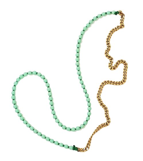 ina.seifart Unisex Halskette Perlen-Kette Holz-Kette stylische Panzerkette Schmuck Gold/Grün