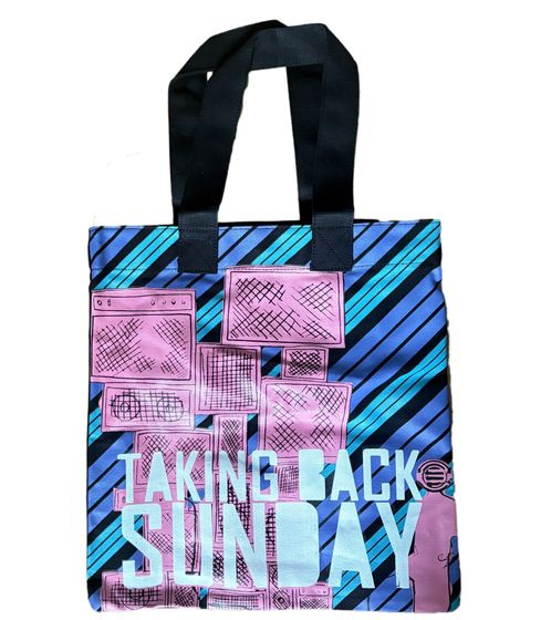 Taking Back Sunday Rock Band Shoulder Bag, Stylish Shopping Bag, Fan Merchandise, 31 x 33 x 3 cm, LB1080112TBS, Pink/Black/Blue