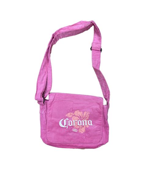 Sac bandoulière femme Corona Beer, petit cabas, articles de supporter avec logo brodé, sac en toile, rose