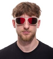 adidas Sport Herren Sonnen-Brille mit rot/orangenen Gläsern und transparenten Bügeln Lauf-Brille EW36 Transparent