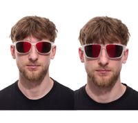 adidas Sport Herren Sonnen-Brille mit rot/orangenen Gläsern und transparenten Bügeln Lauf-Brille EW36 Transparent
