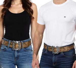 Cinturón Nightwish para mujer o hombre, cinturón de cuero con banda metálica, informal, 106,5 cm, BT603919NGH, marrón Cinturón Nightwish para mujer o hombre, cinturón de cuero con banda metálica, informal, 106,5 cm, BT603919NGH, marrón
