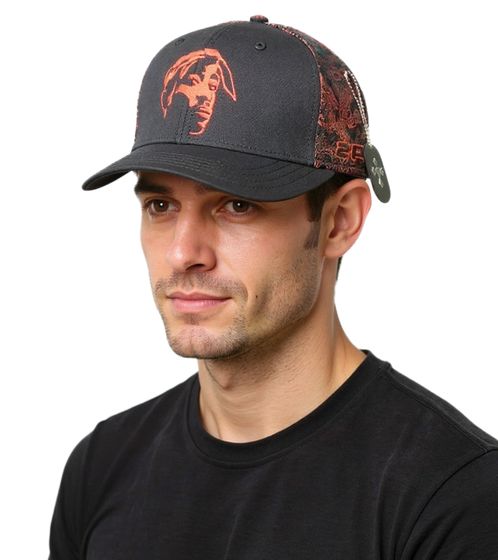Tupac Damen und Herren Hip Hop Cap mit Tupac-Stickerei Flat-Rim TC108517TUP4 Schwarz/Rot