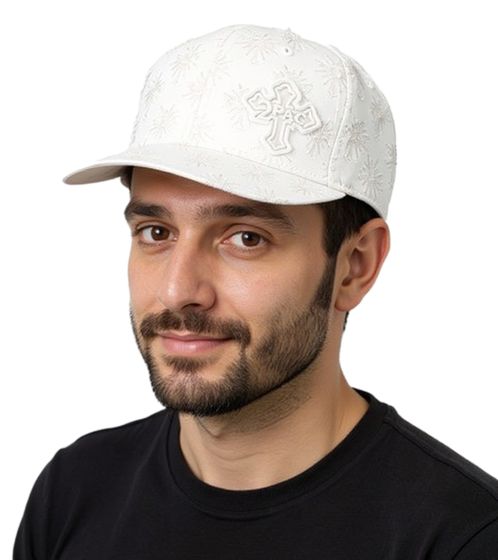 Tupac Damen und Herren Hip Hop Cap mit Kreuz-Stickerei Flat-Rim TC108767TUP4 Weiß