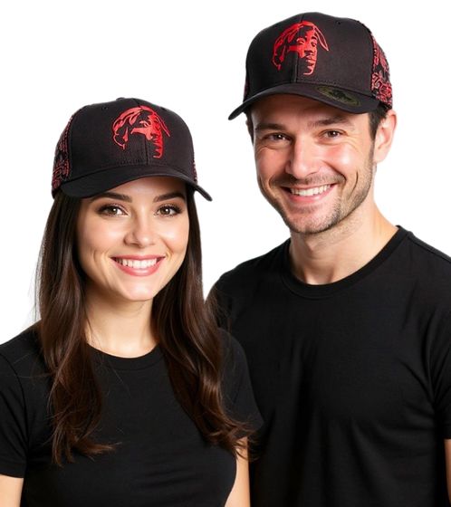 Gorra de hip hop Tupac para mujer y hombre con bordado de Tupac, aro plano, TC108517TUP3, negra/roja