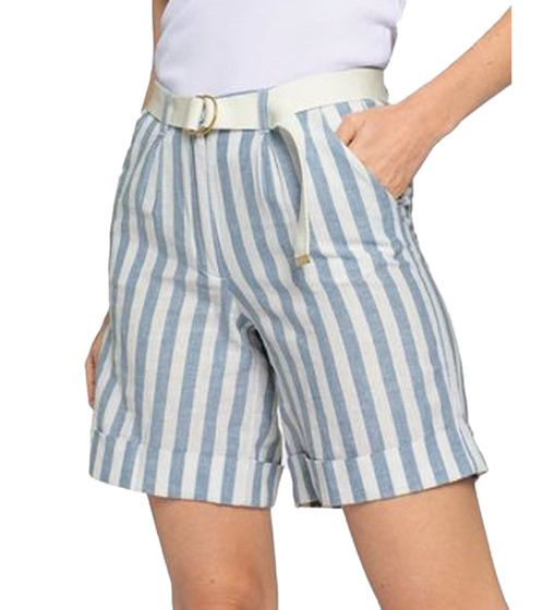 Shorts da donna DELMAO con cintura, effetto a righe e tasche laterali 82611938 Blu/Bianco