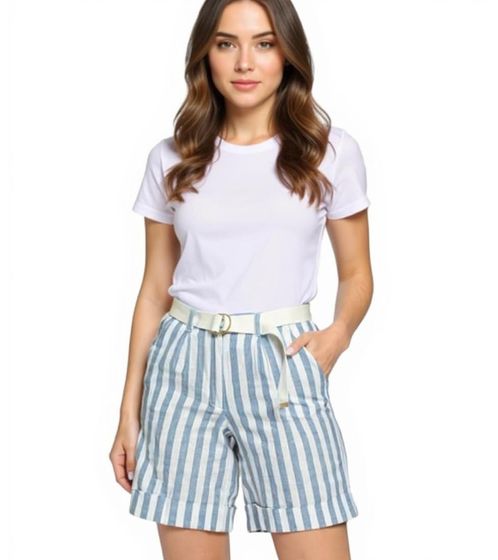 Short femme DELMAO à ceinture, effet rayé et poches latérales (82611938) Bleu/Blanc